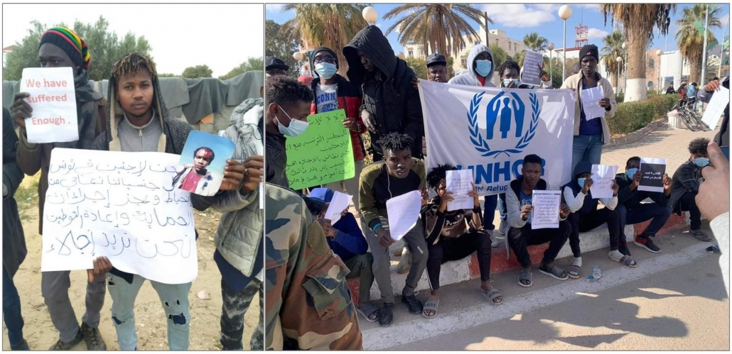 lüchtlinge protestieren vor dem UNHCR-Büro in Zarzis, Tunesien - Quelle: Geflüchtete in Tunesien